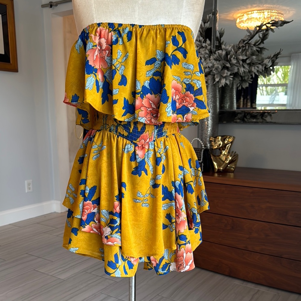 Floral Strapless Yellow Romper by Angel Biba Size 8